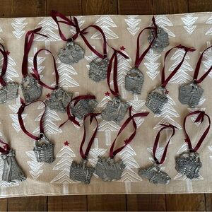Silver Holiday Ornaments with Red Ribbons